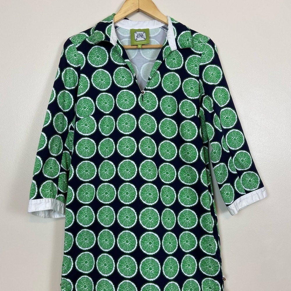 Elizabeth McKay Lime Print Tunic Dress Size 8 Citrus Retro Preppy Resortwear - Picture 3 of 10